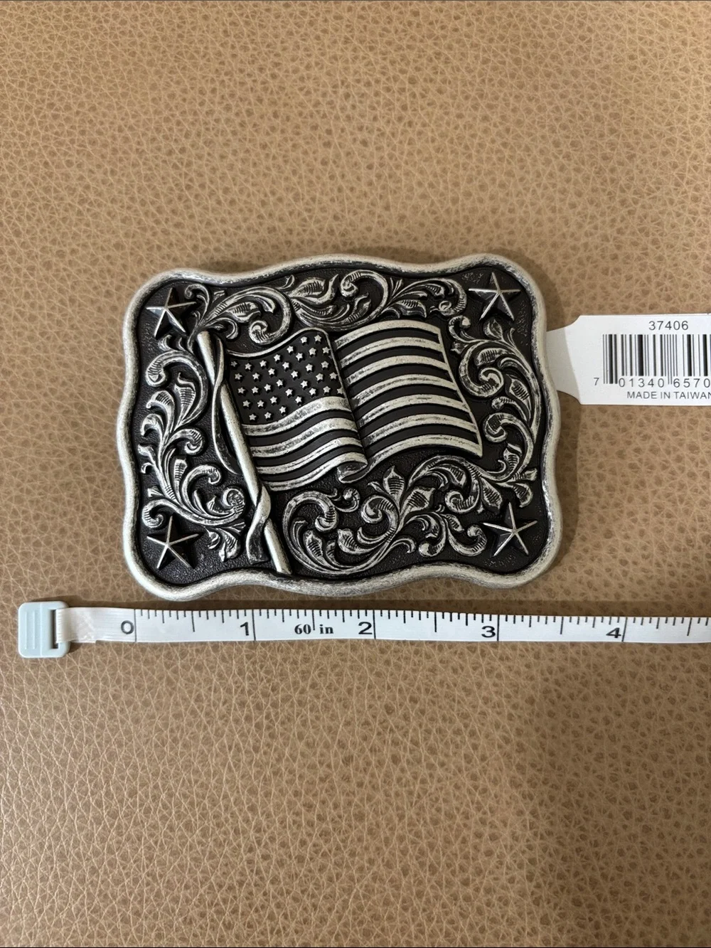 Nocona American Flag Decorative Belt Buckle - Silver Tone